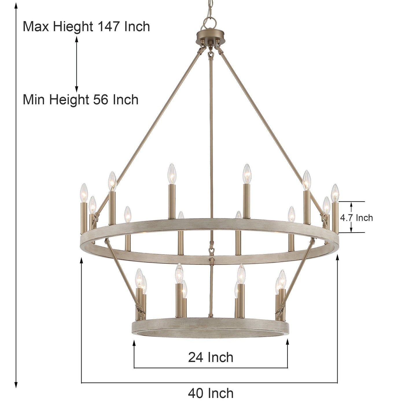 Lustre rond en forme de roue de chariot de style ferme moderne Acroma à 20 lumières de 40 po avec UL