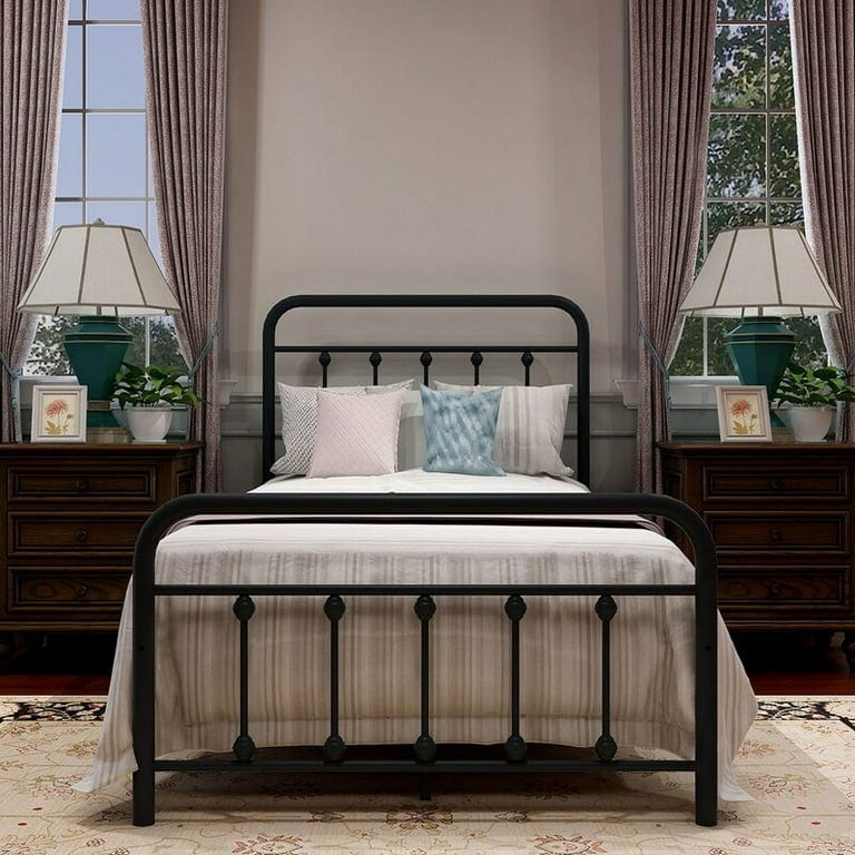 Cadre de lit plateforme en métal vintage simple Alazyhome, montage facile