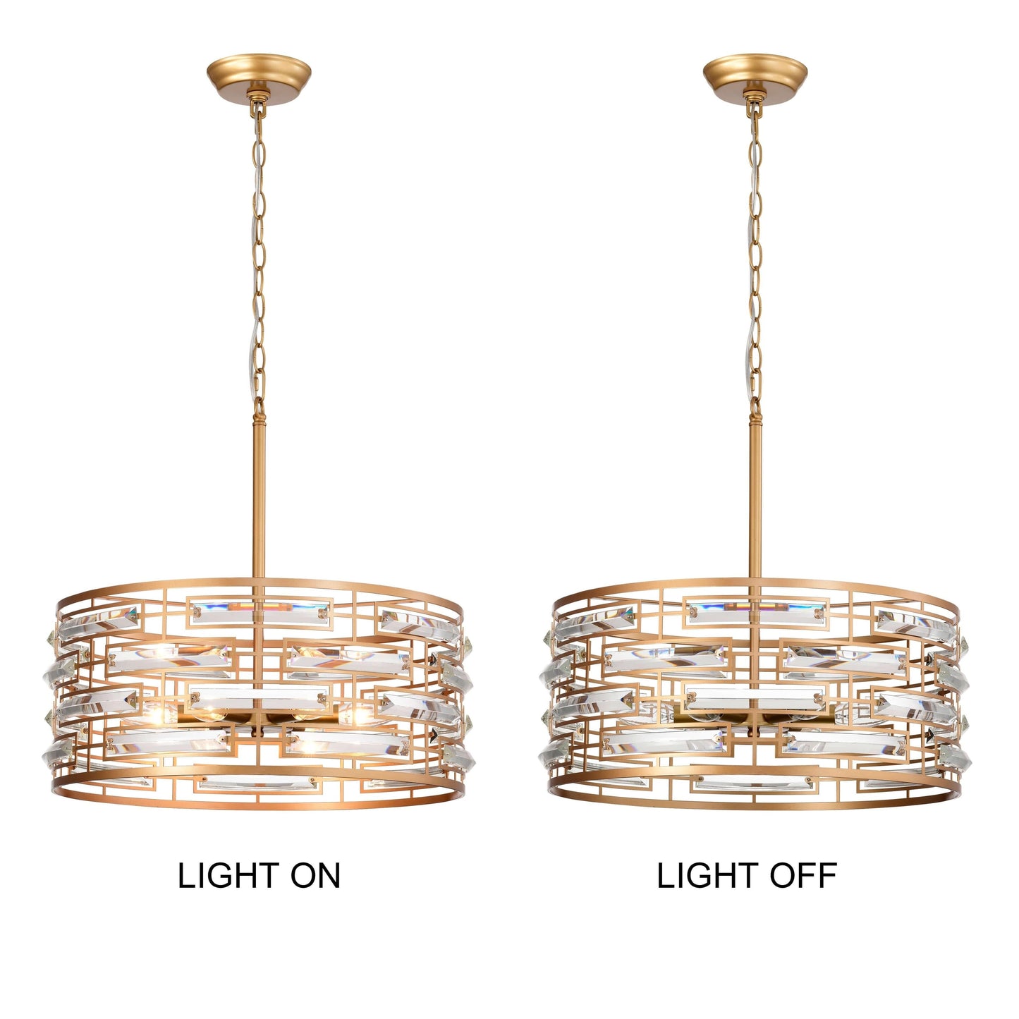 Lustre à abat-jour tambour Anita avec prisme en verre transparent