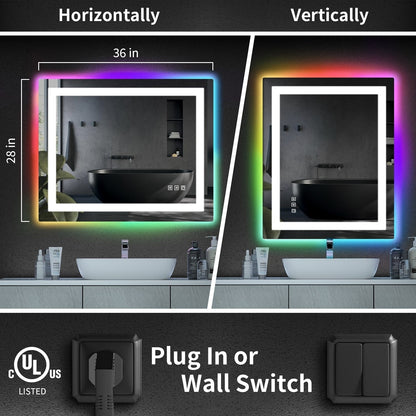 Miroir de salle de bain antibuée rétroéclairé RVB et à éclairage frontal LED