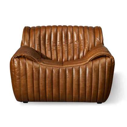 Fauteuil d'appoint vertical en cuir marron antique