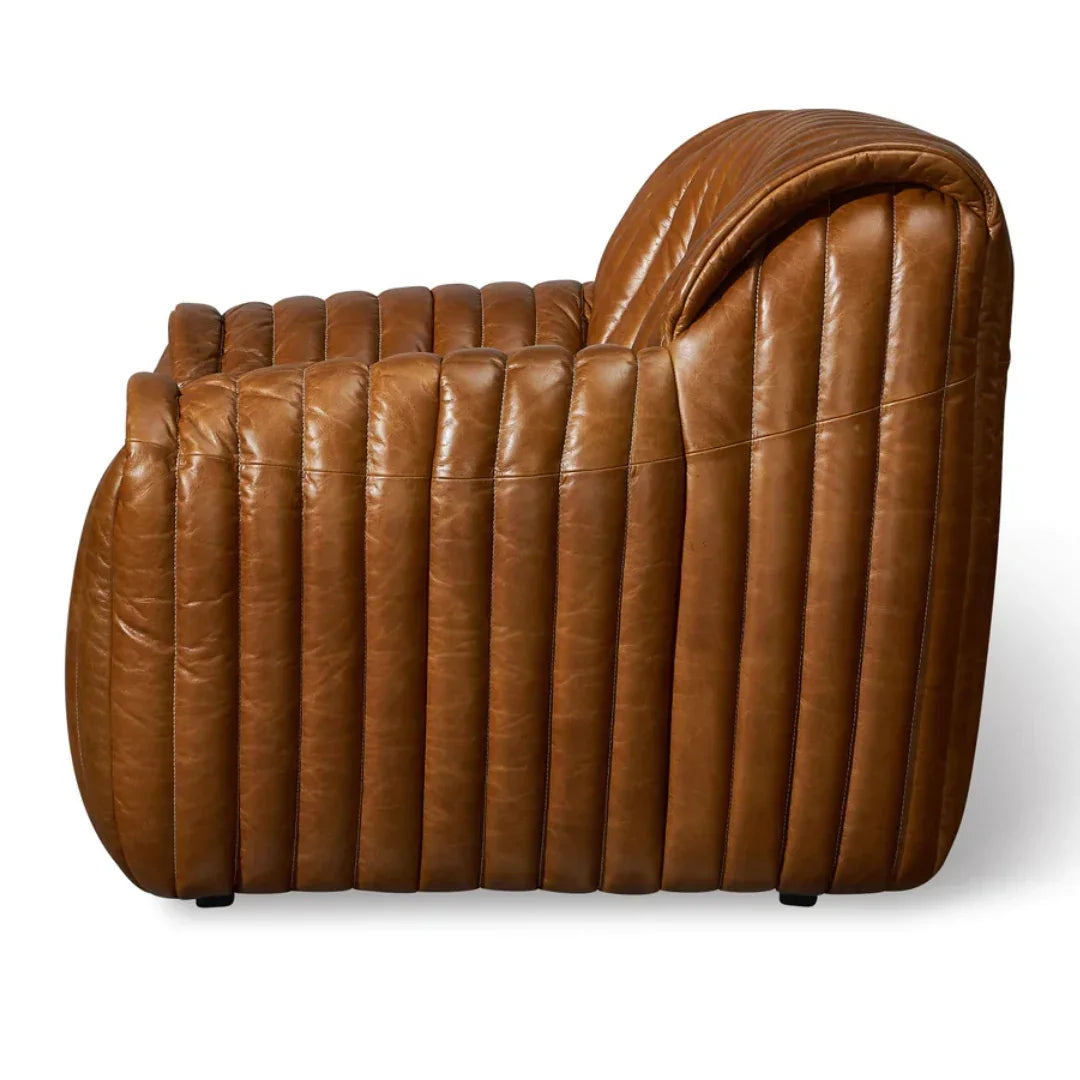 Fauteuil d'appoint vertical en cuir marron antique