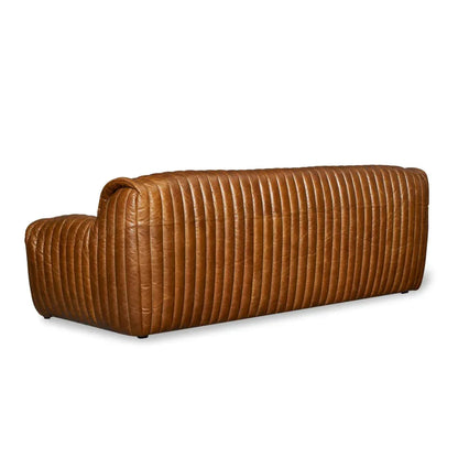 Canapé en cuir capitonné vertical marron antique
