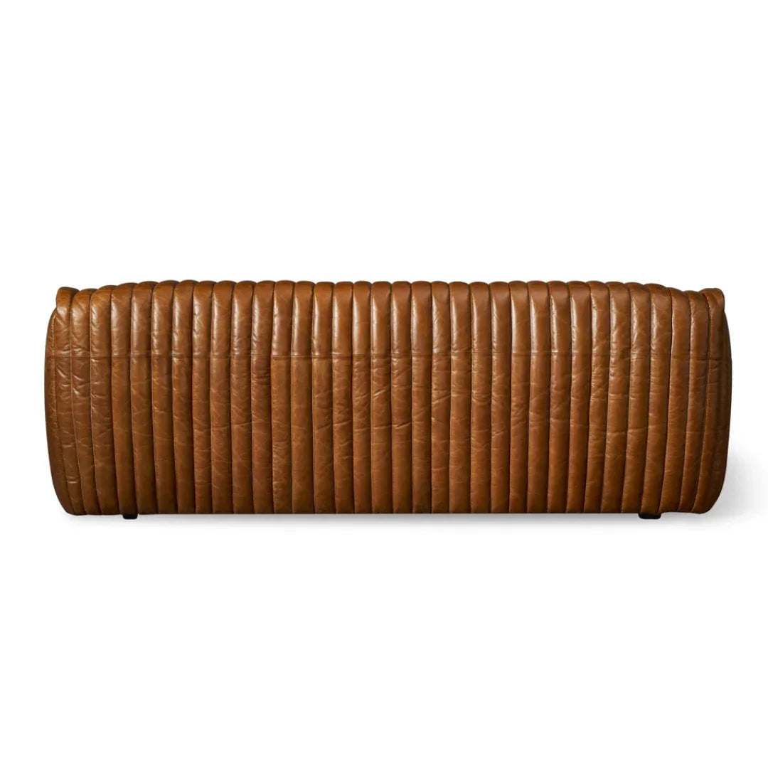 Canapé en cuir capitonné vertical marron antique