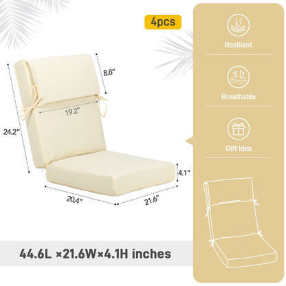 Lot de 4 coussins de chaise à dossier haut Aoodor Patio, 46 ​​x 21 x 4 pouces (coussins uniquement)