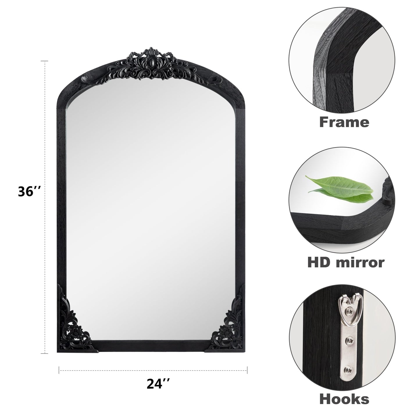 Miroir de sol sculpté en bois massif de forme arquée sur toute la longueur