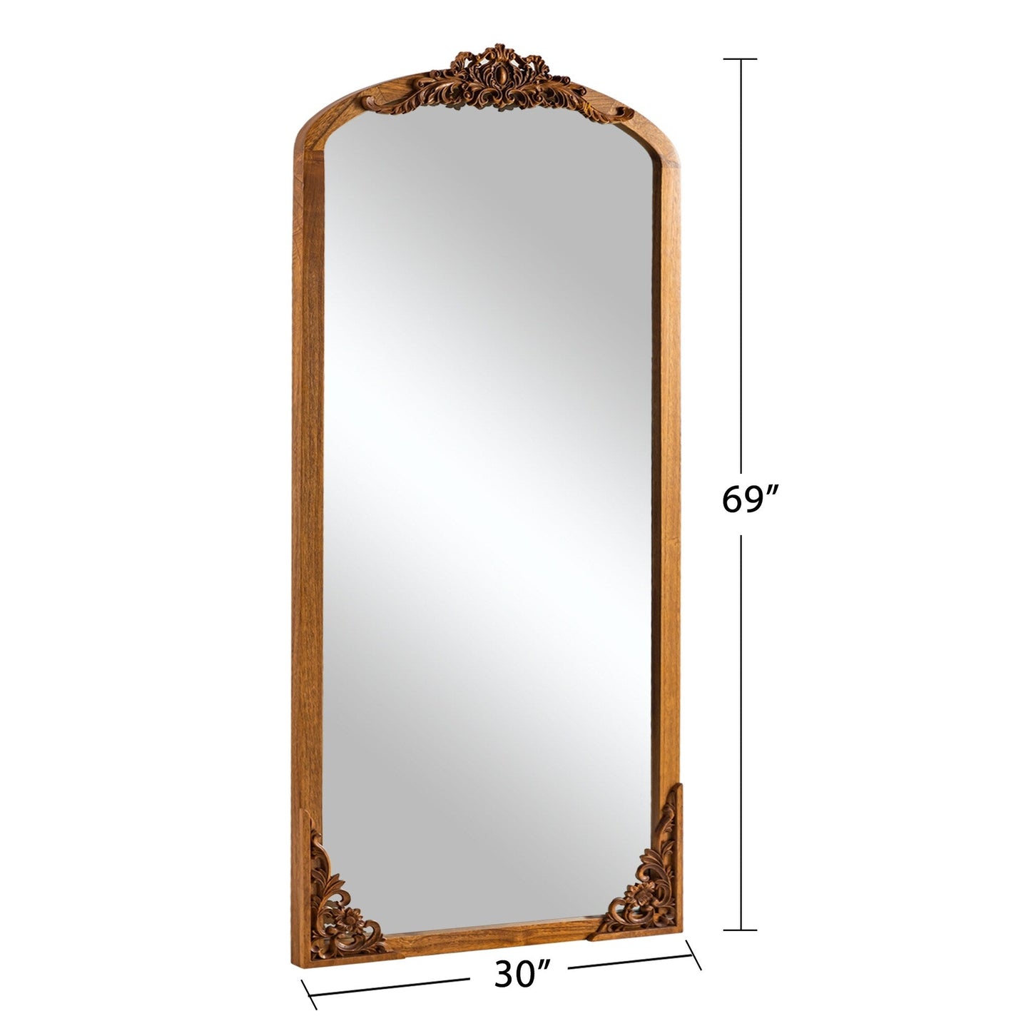 Miroir de sol sculpté en bois massif de forme arquée sur toute la longueur