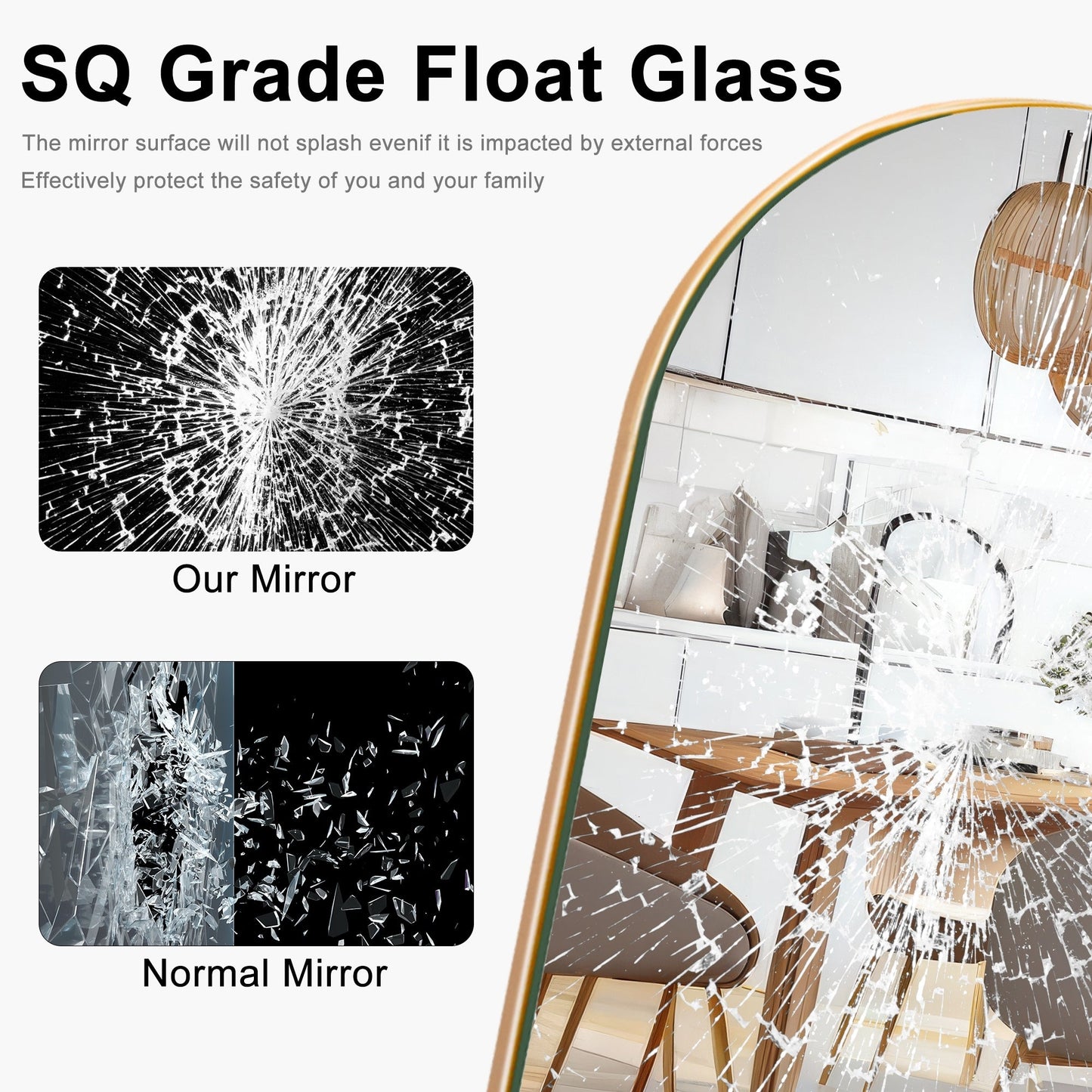 Miroir de sol en bois arqué pleine longueur, miroir mural