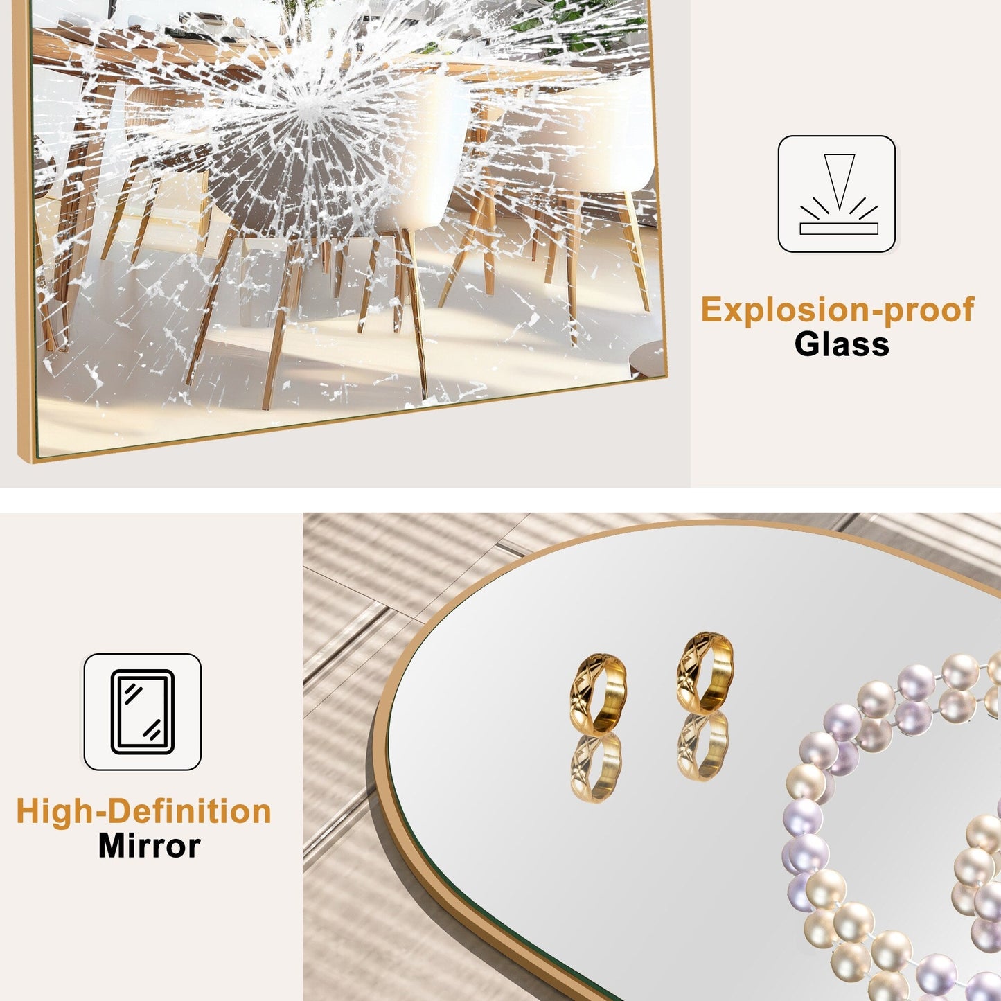 Miroir de sol en bois arqué pleine longueur, miroir mural