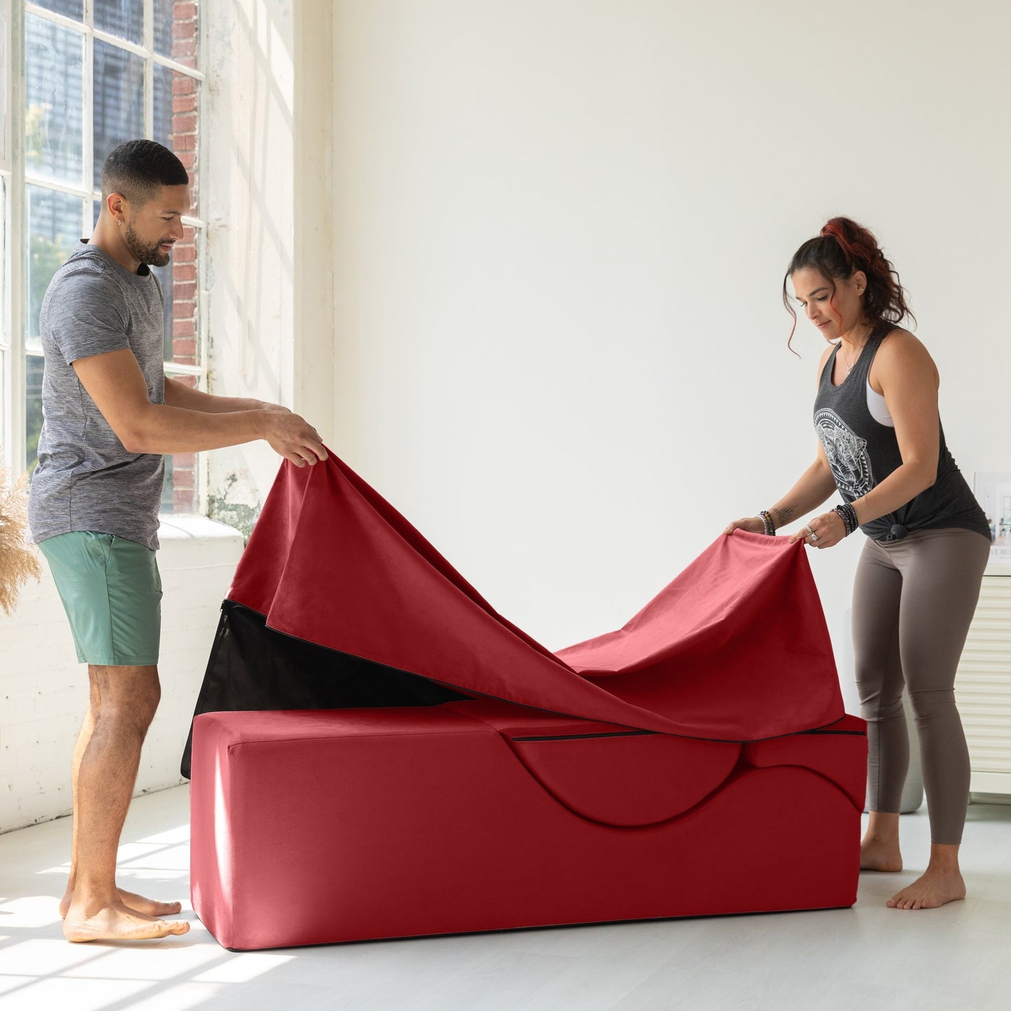 Chaise longue convertible Avana Kami / Yoga et massage - Ottomane 2 en 1 avec fauteuil de yoga pliable dissimulé, microvelours - N/A