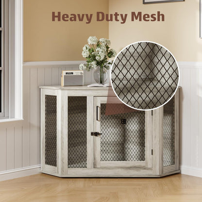 Niche d'angle pour chien Bossin, niche en bois de 44/52 pouces avec filet, niche décorative en bois pour chien, idéale pour l'intérieur