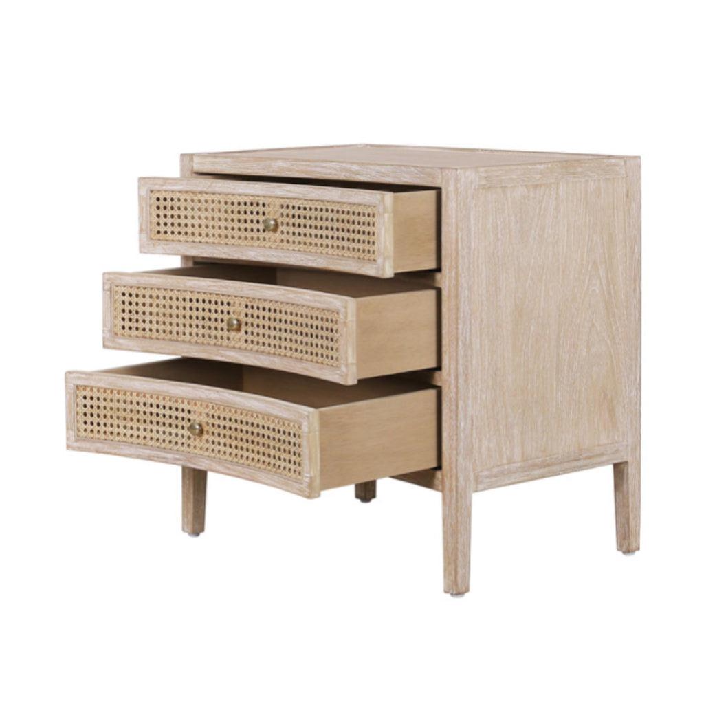 Commode latérale incurvée naturelle avec tiroirs en rotin