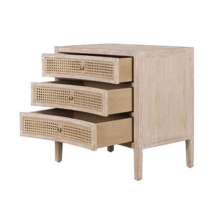 Commode latérale incurvée naturelle avec tiroirs en rotin