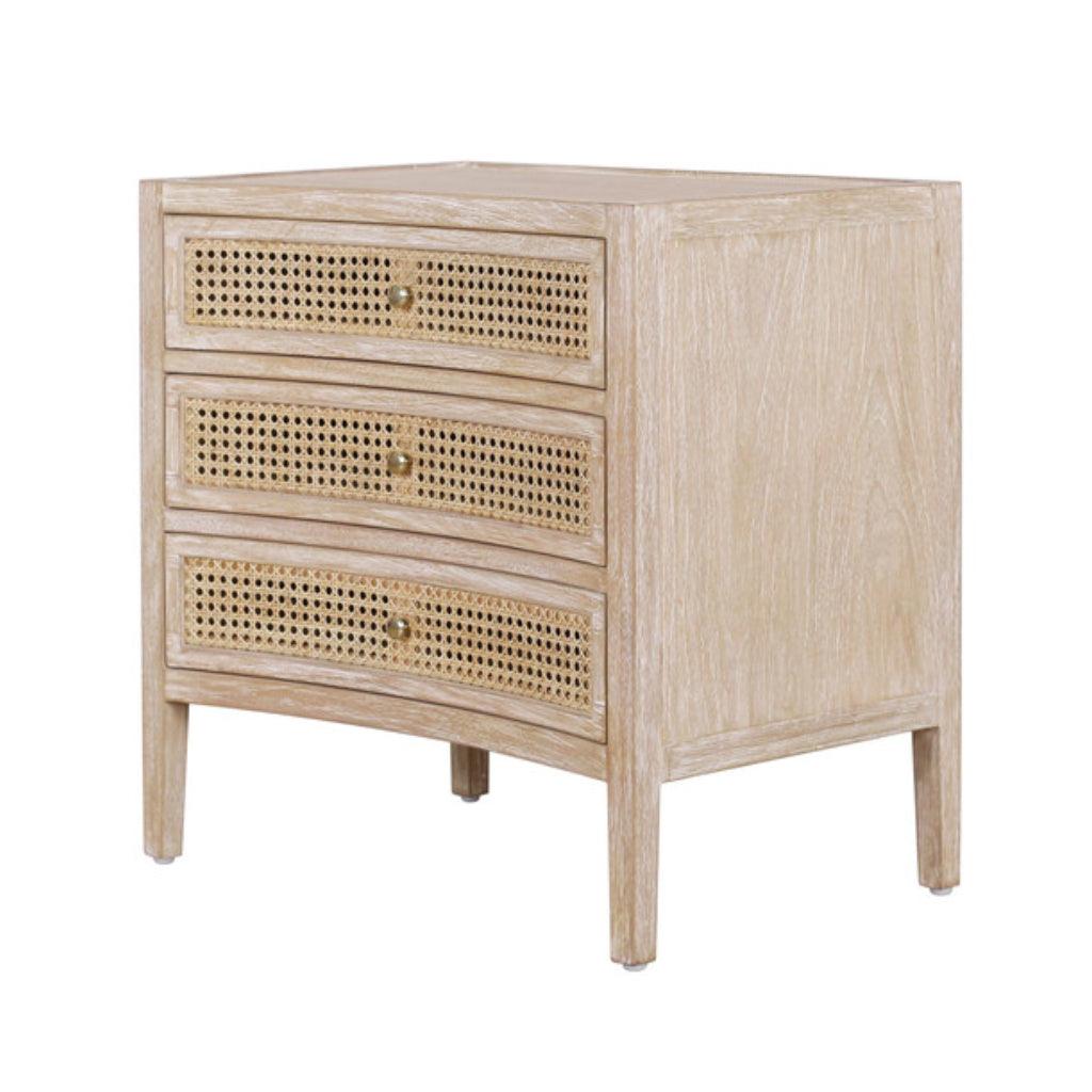 Commode latérale incurvée naturelle avec tiroirs en rotin