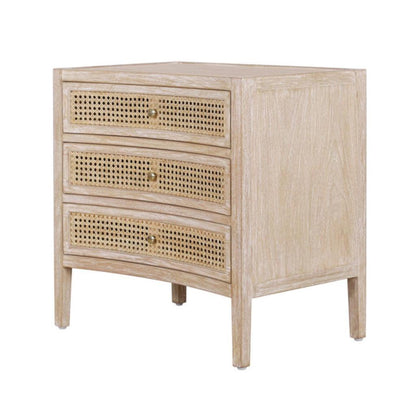 Commode latérale incurvée naturelle avec tiroirs en rotin