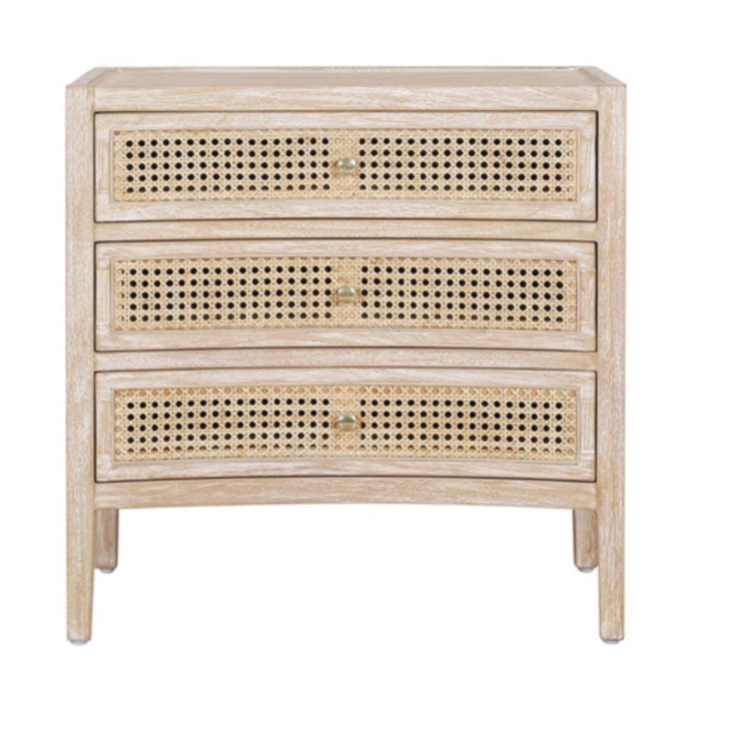 Commode latérale incurvée naturelle avec tiroirs en rotin