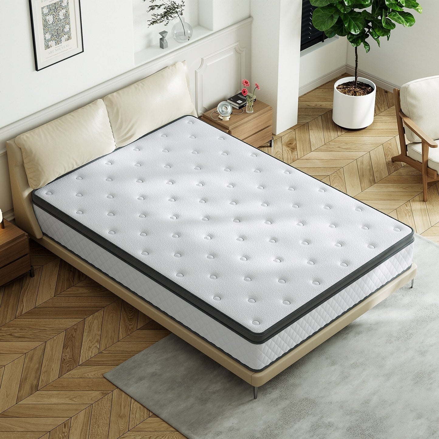 Matelas hybride ferme en mousse à mémoire de forme SweDrea de 12 po avec CertiPUR-US et Oeko-TEX, doté de ressorts renforcés.