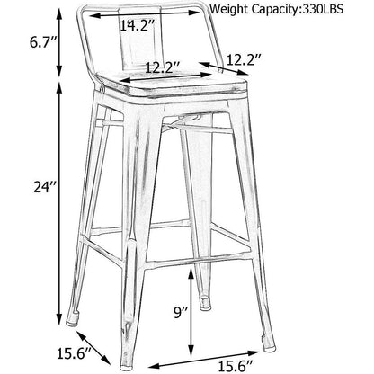 Lot de 4 tabourets de bar industriels en métal avec dossier et assise en bois