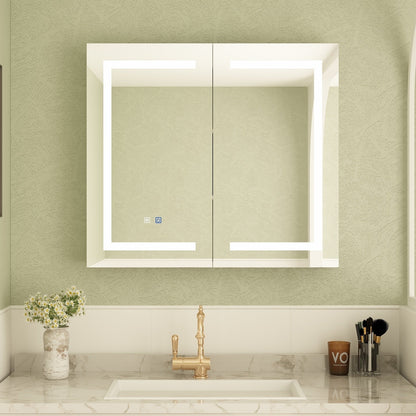 Armoire à pharmacie de salle de bain avec miroir LED antibuée 6 000 K, armoire murale blanche