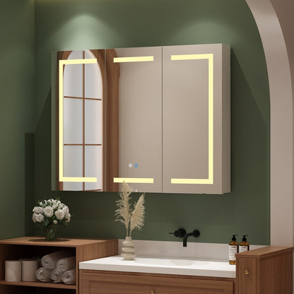 Armoire à pharmacie de salle de bain avec miroir LED antibuée 6 000 K, armoire murale blanche
