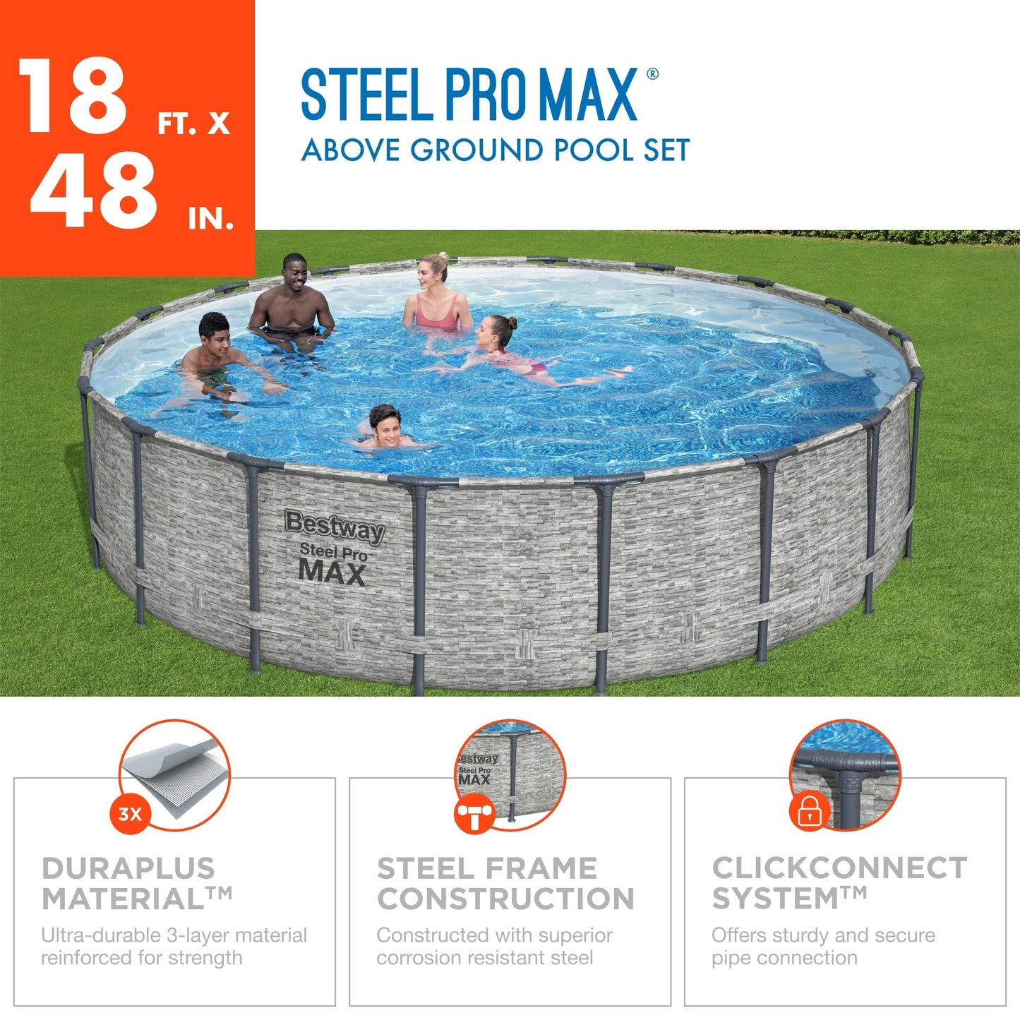 Piscine hors sol ronde Bestway Steel Pro MAX avec pompe et couverture