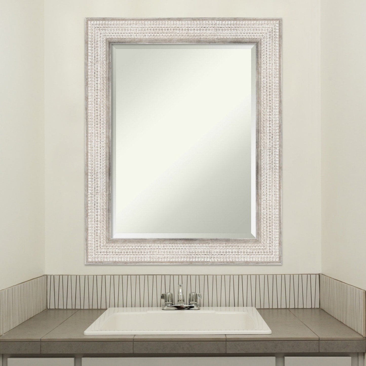 Miroir mural de salle de bain en bois biseauté - Cadre argenté Treillis - Argent Treillis