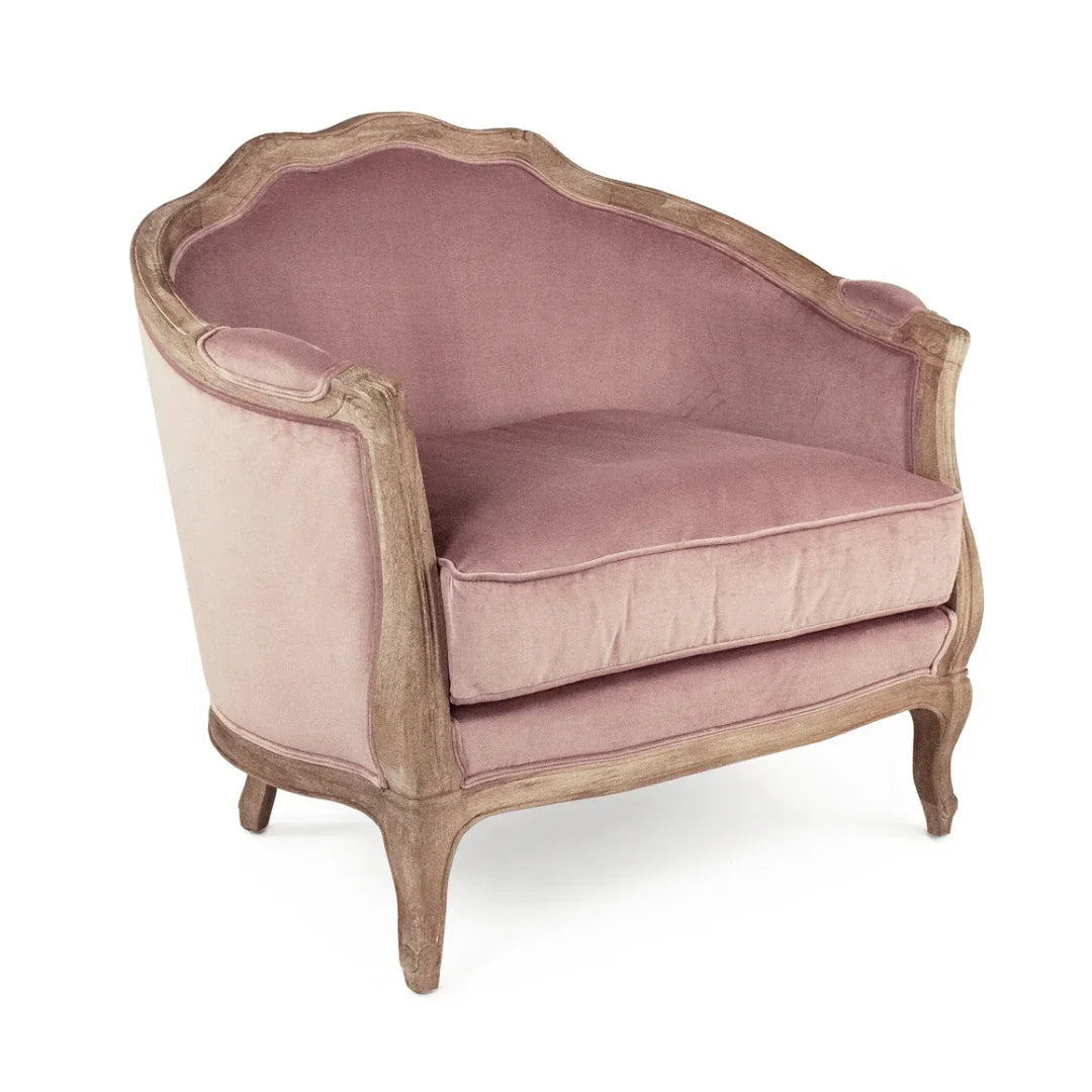 Fauteuil d'appoint français en velours rose blush