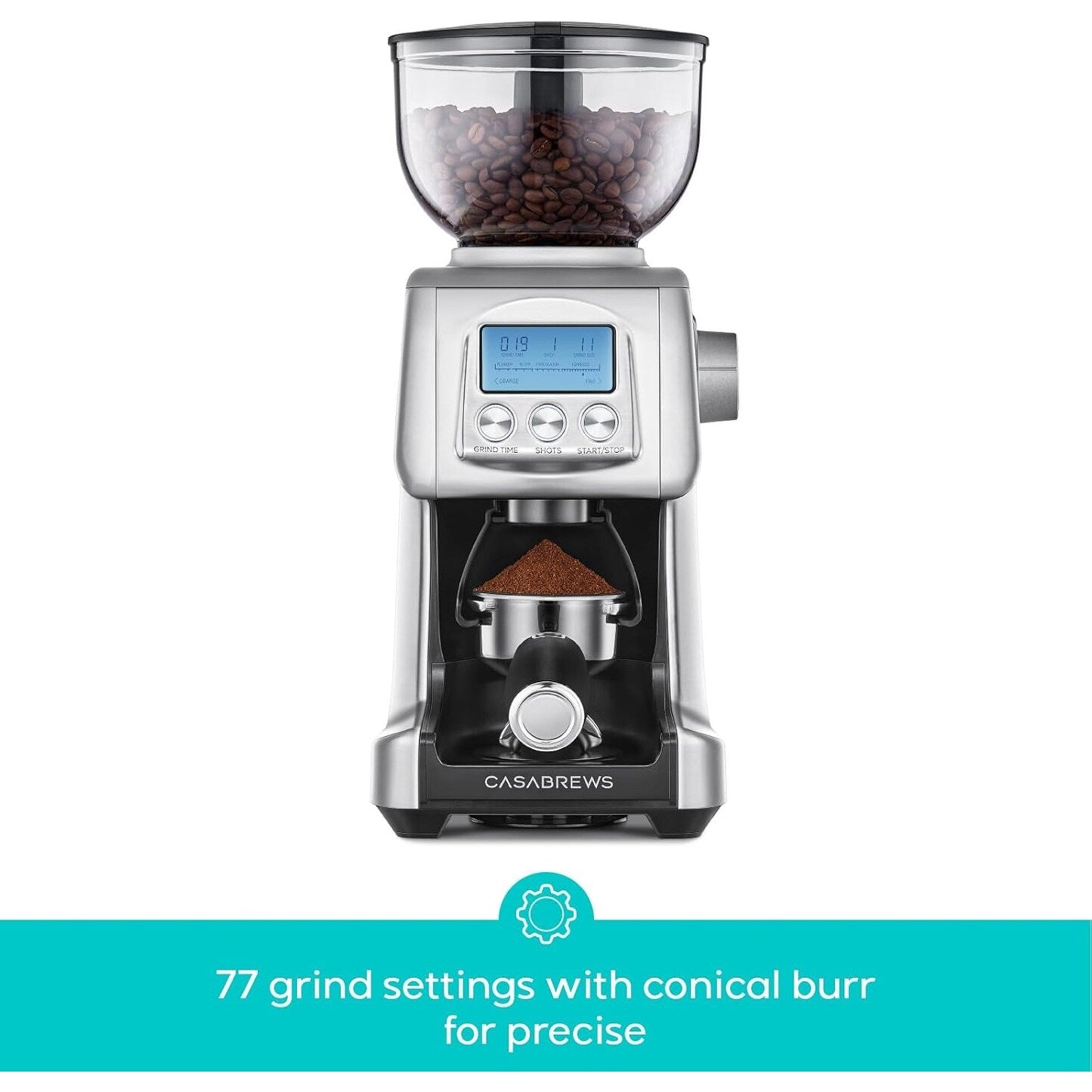 Moulin à café électrique CASABREWS Tornado à meules coniques argentées - N/A