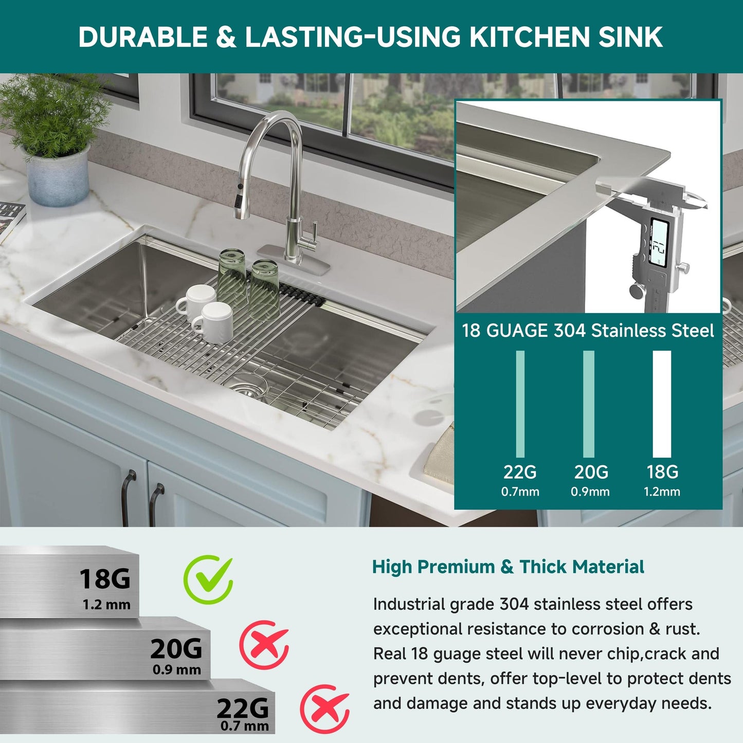 Évier de cuisine sous plan CB HOME 32 po, encastrable, noir/acier inoxydable, cuve simple avec accessoires