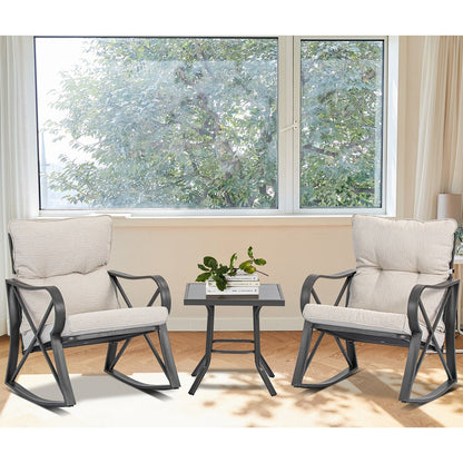 Ensemble de 3 chaises à bascule d'extérieur COSIEST avec table d'appoint