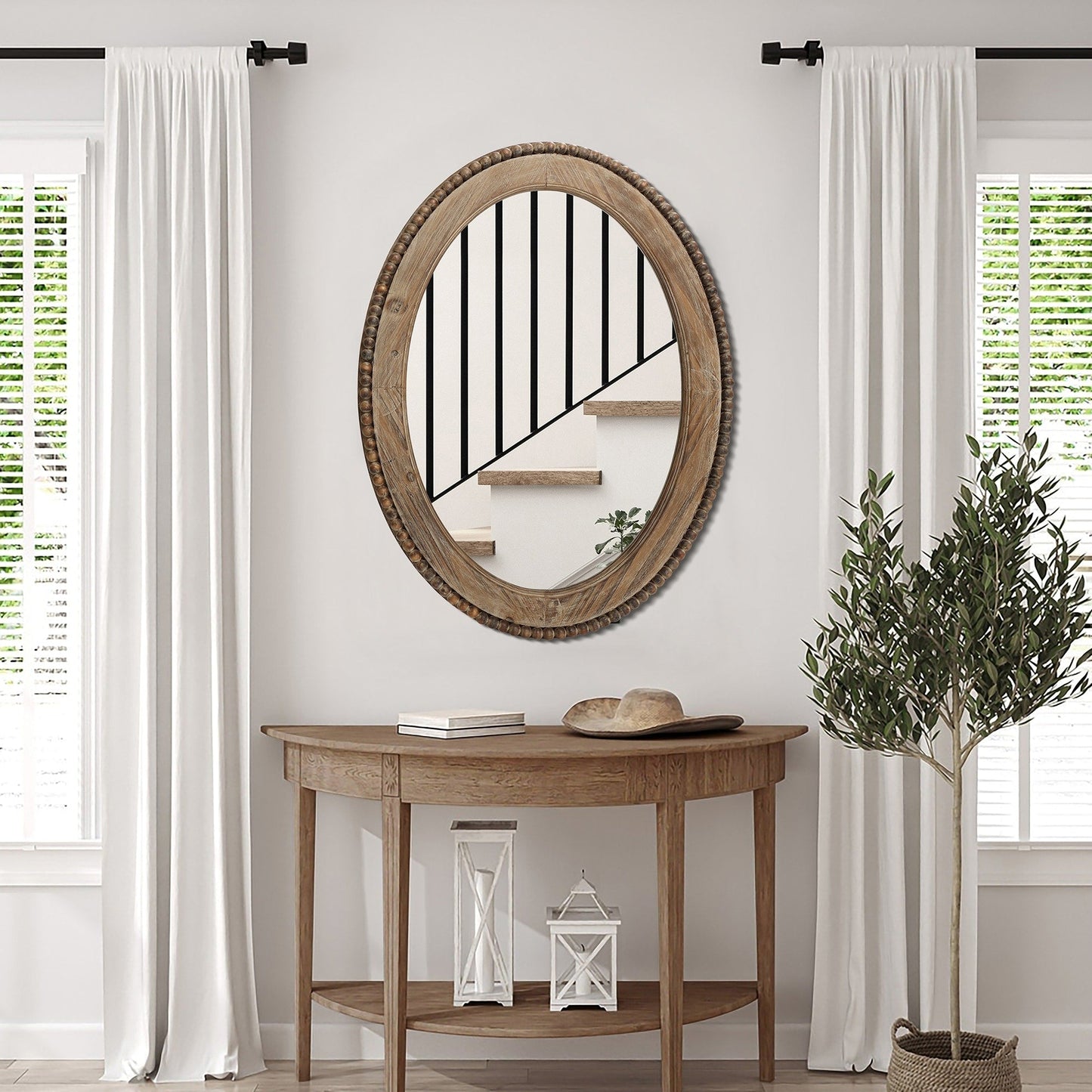 Miroir mural ovale de 81 cm avec cadre en bois Cameo, miroir mural de salle de bain - 81,9 cm H x 61 cm L x 3,2 cm P