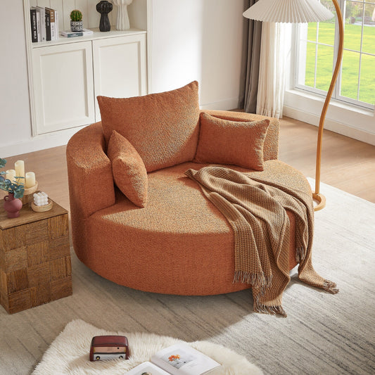 Fauteuil d'appoint en chenille, fauteuil rond avec base pivotante à 360 degrés et 3 coussins amovibles