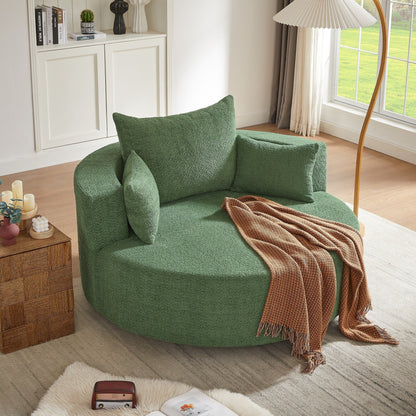 Fauteuil d'appoint en chenille, fauteuil rond avec base pivotante à 360 degrés et 3 coussins amovibles