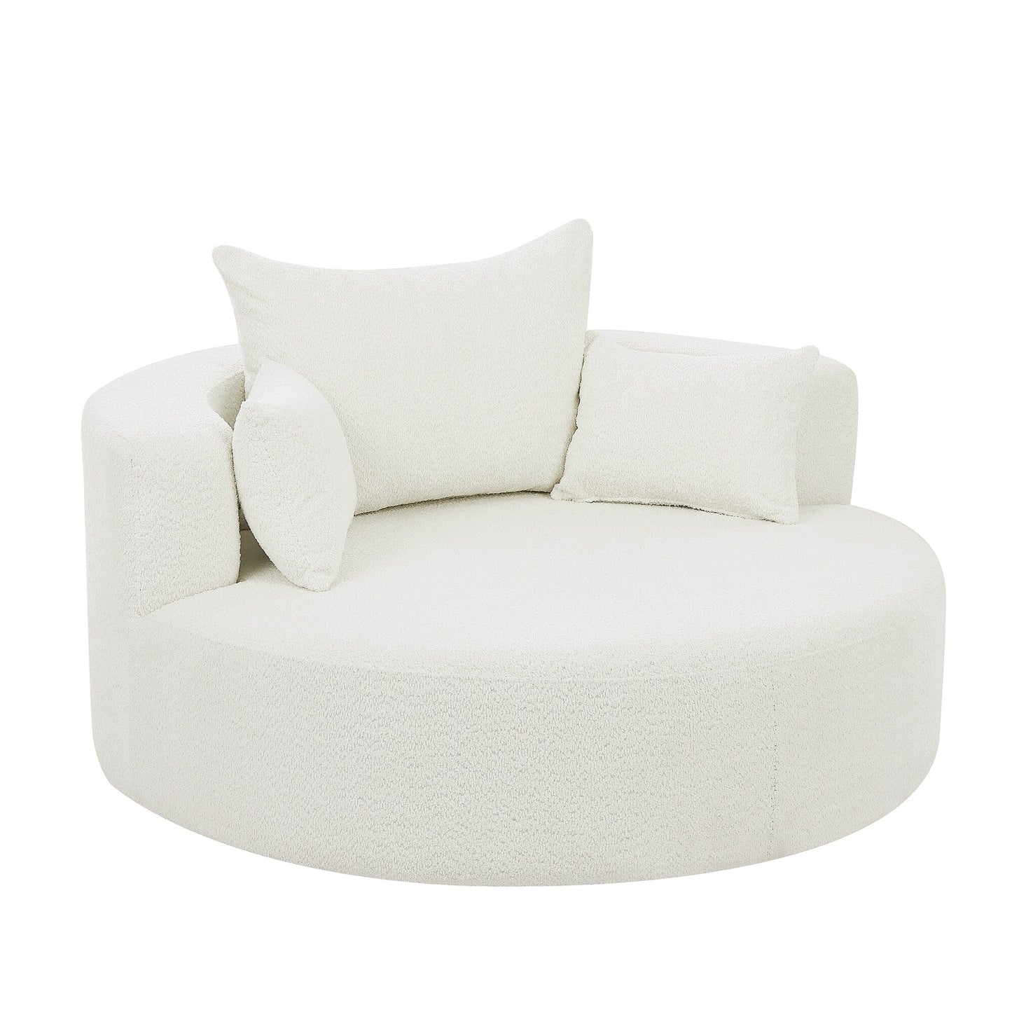 Fauteuil d'appoint en chenille, fauteuil rond avec base pivotante à 360 degrés et 3 coussins amovibles