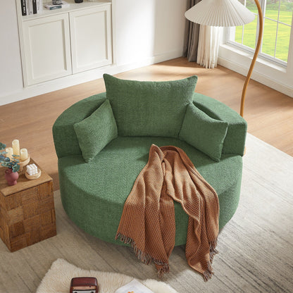 Fauteuil d'appoint en chenille, fauteuil rond avec base pivotante à 360 degrés et 3 coussins amovibles