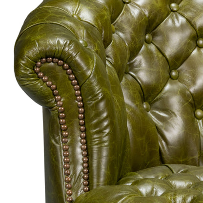 Fauteuil Chesterfield en cuir tonneau vert