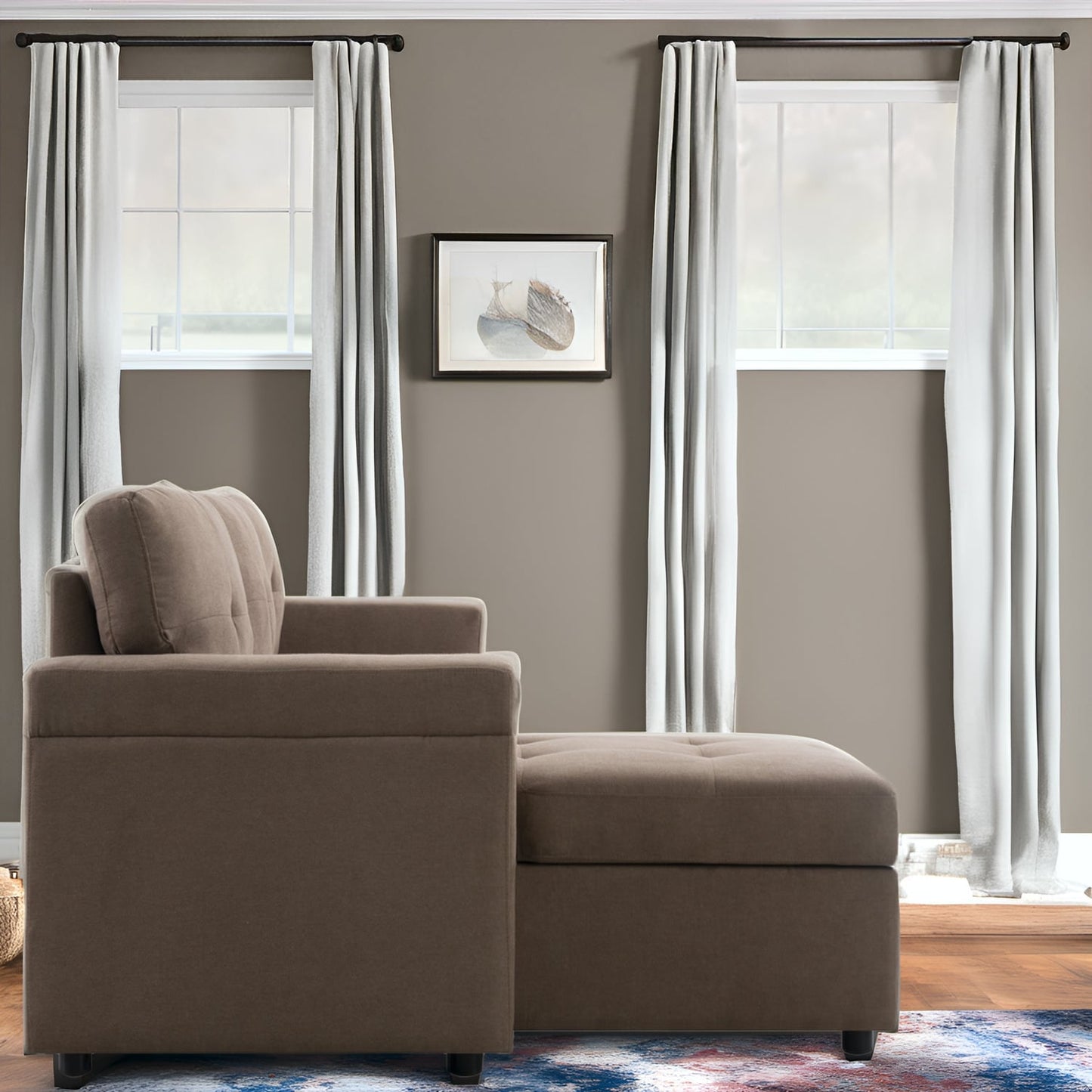 Canapé sectionnel convertible réversible avec lit gigogne, méridienne avec rangement dissimulé et pieds robustes