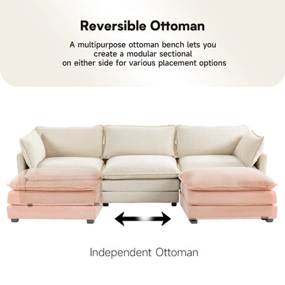 Canapé sectionnel en velours côtelé avec poufs amovibles et coussins ultra-doux pour salon et chambre