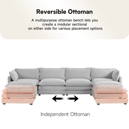 Canapé sectionnel en velours côtelé avec poufs amovibles et coussins ultra-doux pour salon et chambre