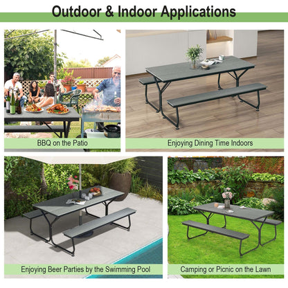 Ensemble table de pique-nique et banc Costway 6 pieds en PEHD robuste pour extérieur - Voir les détails