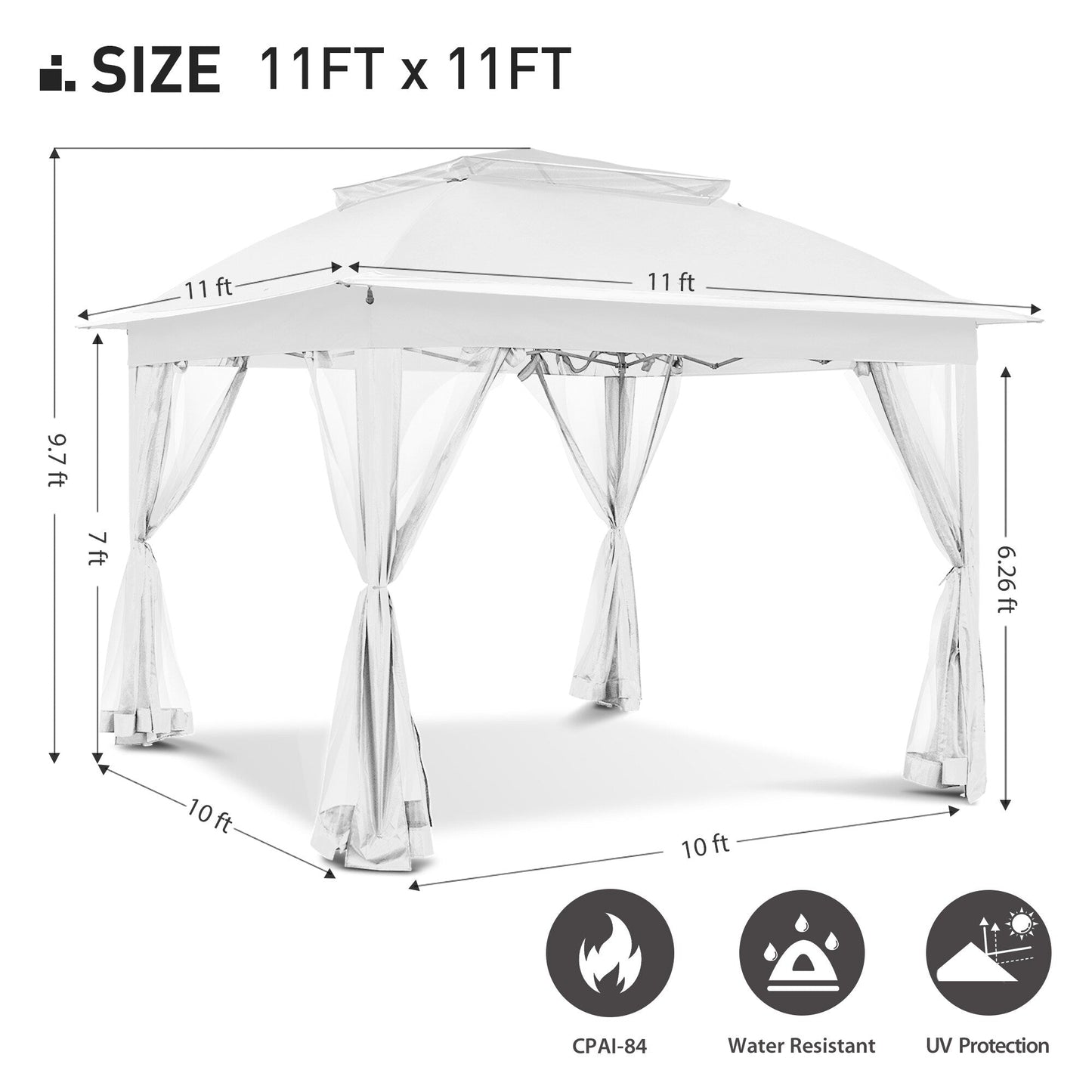 Gazebo escamotable en acier Cozywor de 11 pi x 11 pi avec moustiquaire