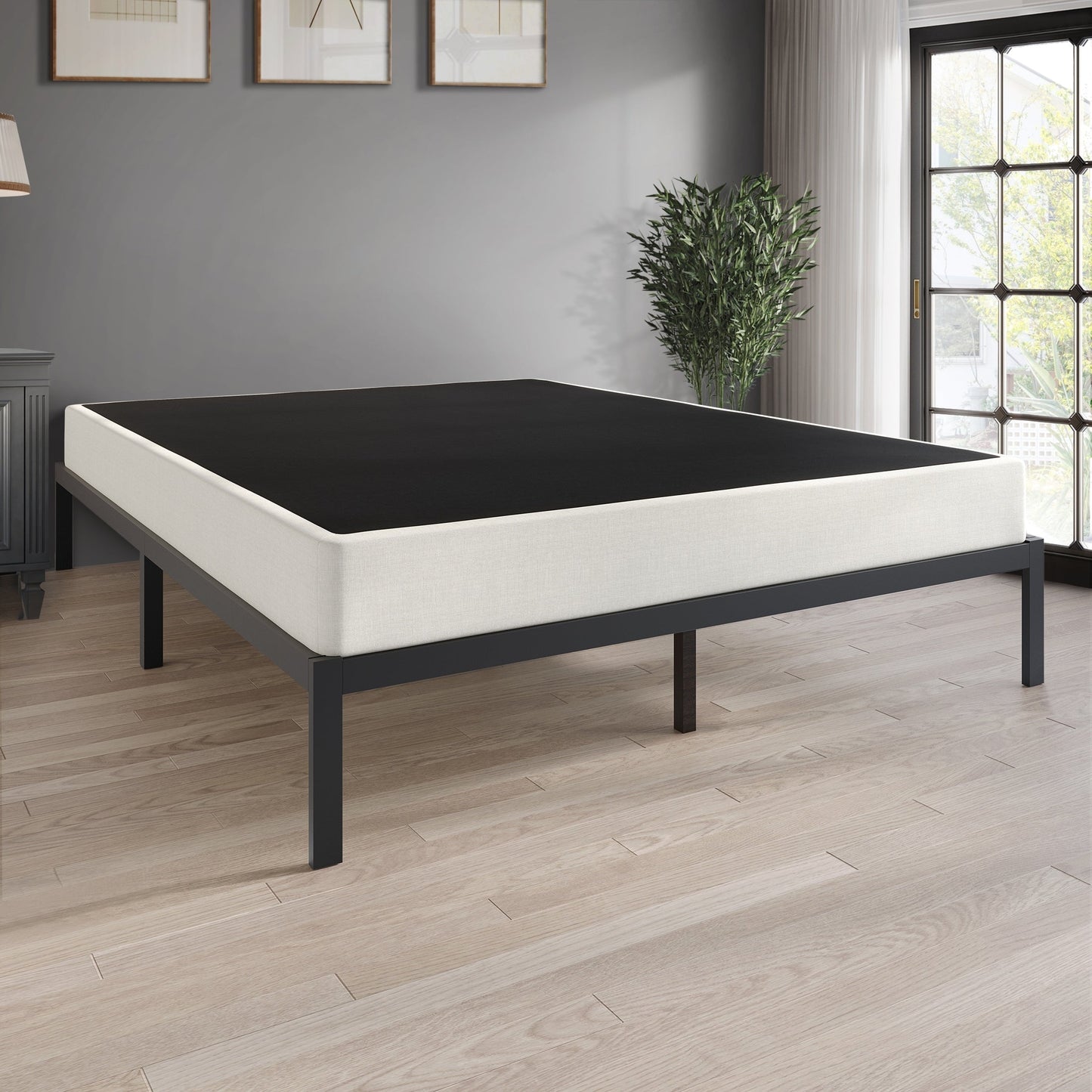 Sommier en métal CraftPorch de 5 pouces avec housse en lin gris chaud