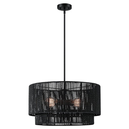 Lustre tambour en rotin noir à 4 lumières Cynthia - 22 po de largeur