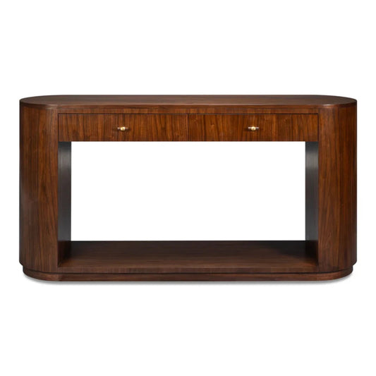 Table console oblongue en noyer foncé