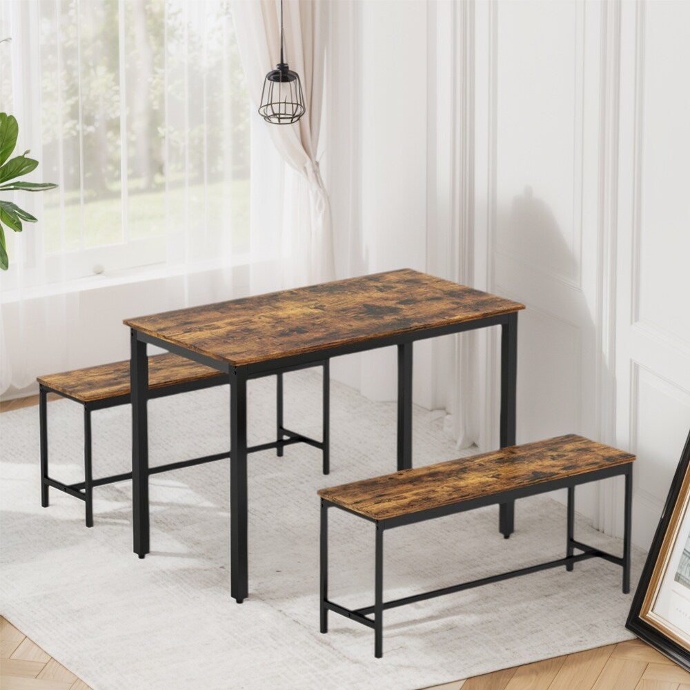 Ensemble table à manger, table de bar en bois, table de cuisine avec 2 bancs - 3 pièces