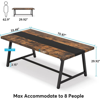 Table à manger rectangulaire en bois pour 8 personnes, 180 cm
