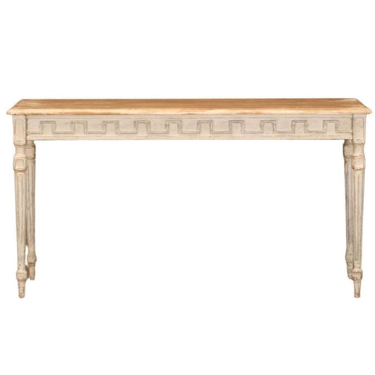 Console à tablier à clé grecque en bois vieilli