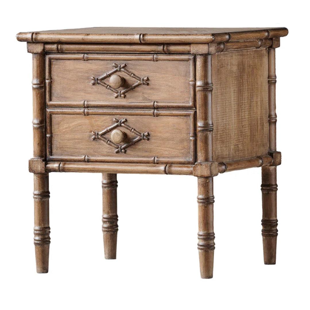 Table de chevet en imitation bambou avec finition naturelle vieillie