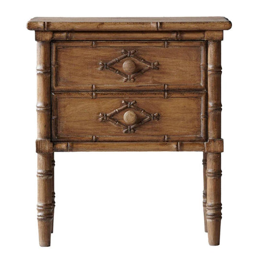 Table de chevet en imitation bambou avec finition naturelle vieillie