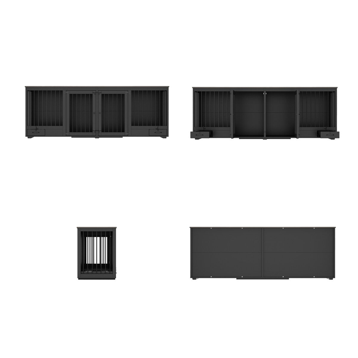 Meubles pour cage à chien - Niche en bois avec séparateur de pièce et 2 tiroirs